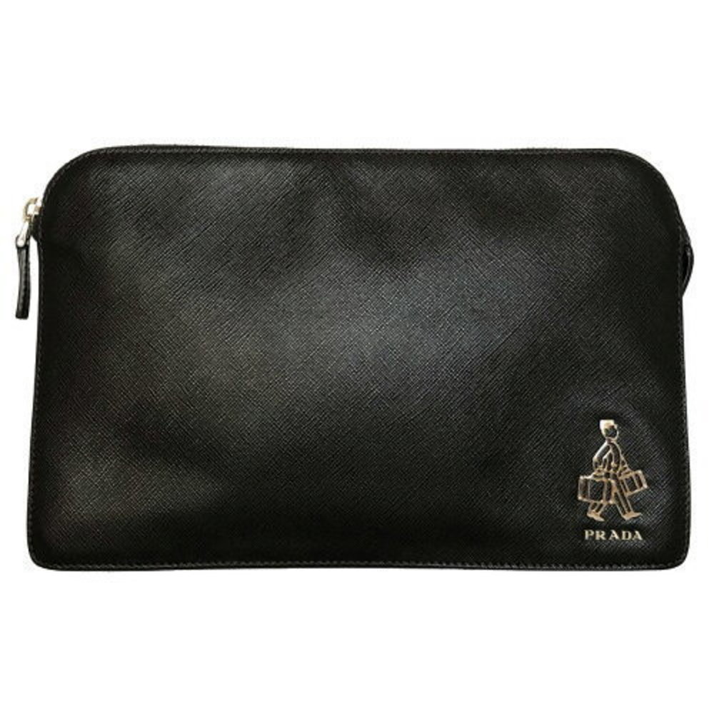Prada Porter Shoulder bag clutch leather Saffiano black business logo